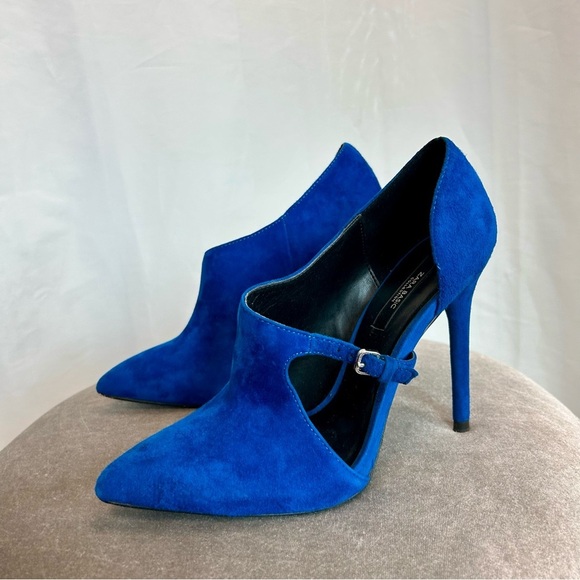ZARA Blue High Heel Suede Leather Pointed Toe Bootie Pumps EUR 37 - Picture 6 of 14